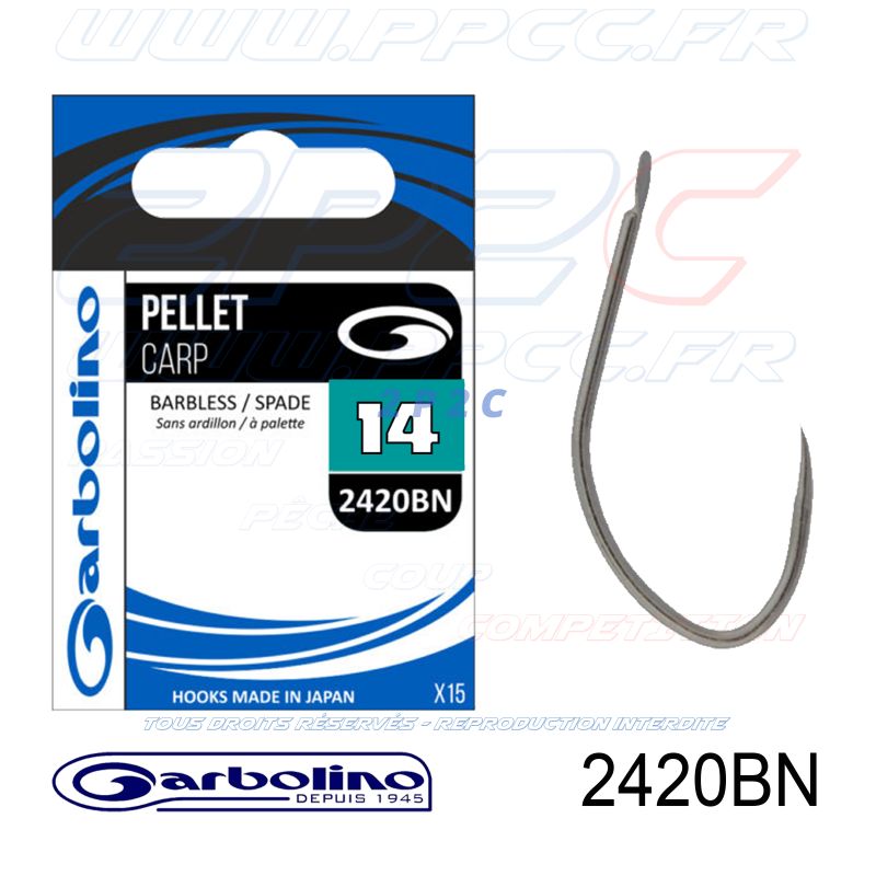 GARBOLINO - HAMEÇONS 2420BN BARBLESS - PELLET CARP - NON MONTÉS