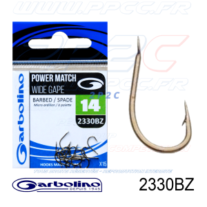 GARBOLINO - HAMEÇONS 2330BZ - POWER MATCH WIDE GAPE - NON MONTÉS - N°14