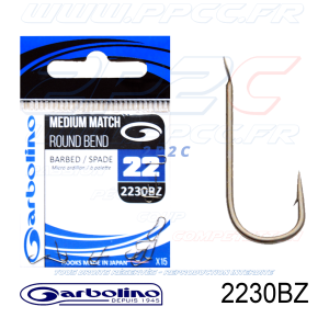 GARBOLINO - HAMEÇONS 2230BZ - MEDIUM MATCH ROUND BEND - NON MONTÉS - N°22