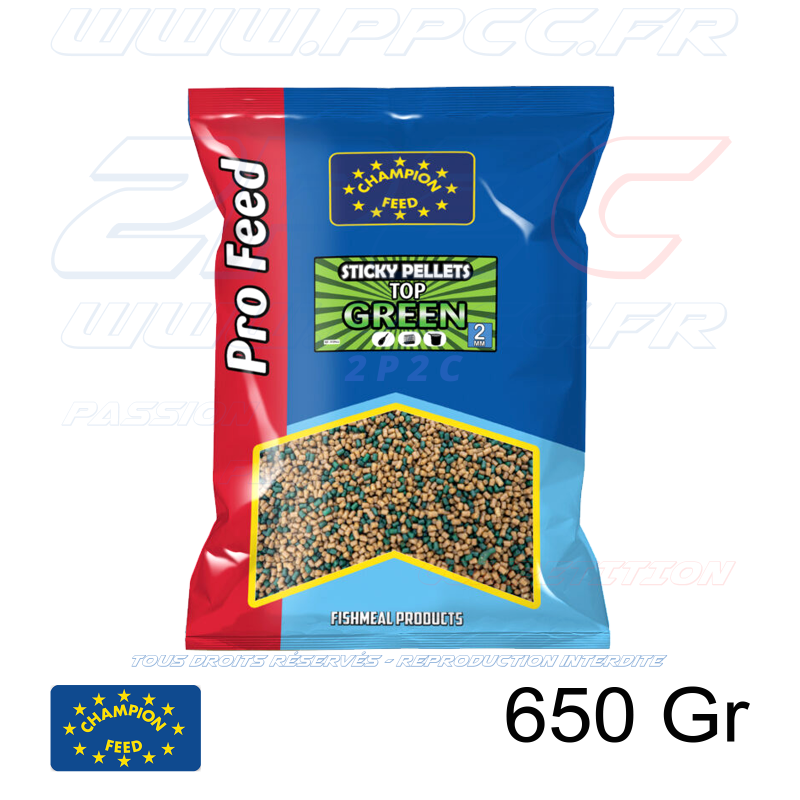 CHAMPION FEED - PRO FEED RANGE STICKY PELLETS 2mm TOP GREEN - 650 Gr - Réf PFSP002 - Photo 001
