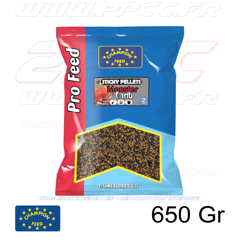 CHAMPION FEED - PRO FEED RANGE STICKY PELLETS 2mm MONSTER CRAB - 650 Gr - Réf PFSP006 - Photo 001