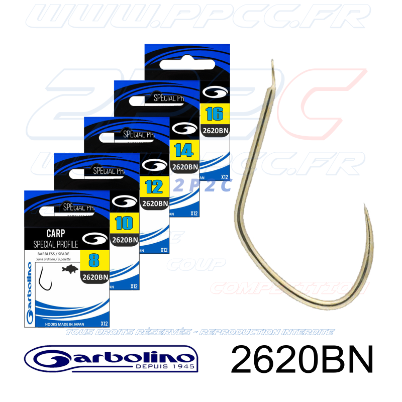 GARBOLINO - HAMEÇONS 2620BN - CARP SPECIAL PROFILE - NON MONTÉS - Réf GOMAN02620BN - Photo Gamme 001